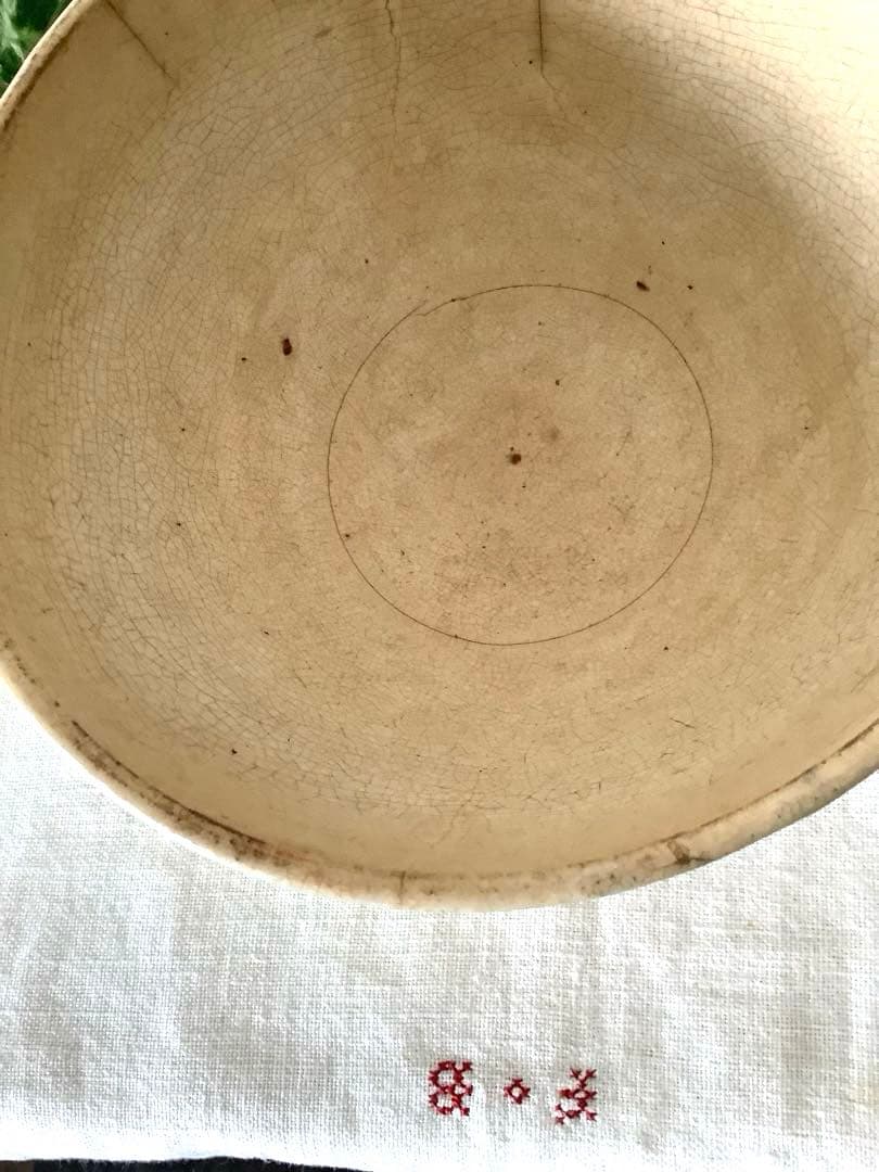 フランスアンティーク　クレイユモントロー　青い小花　カフェオレボウル