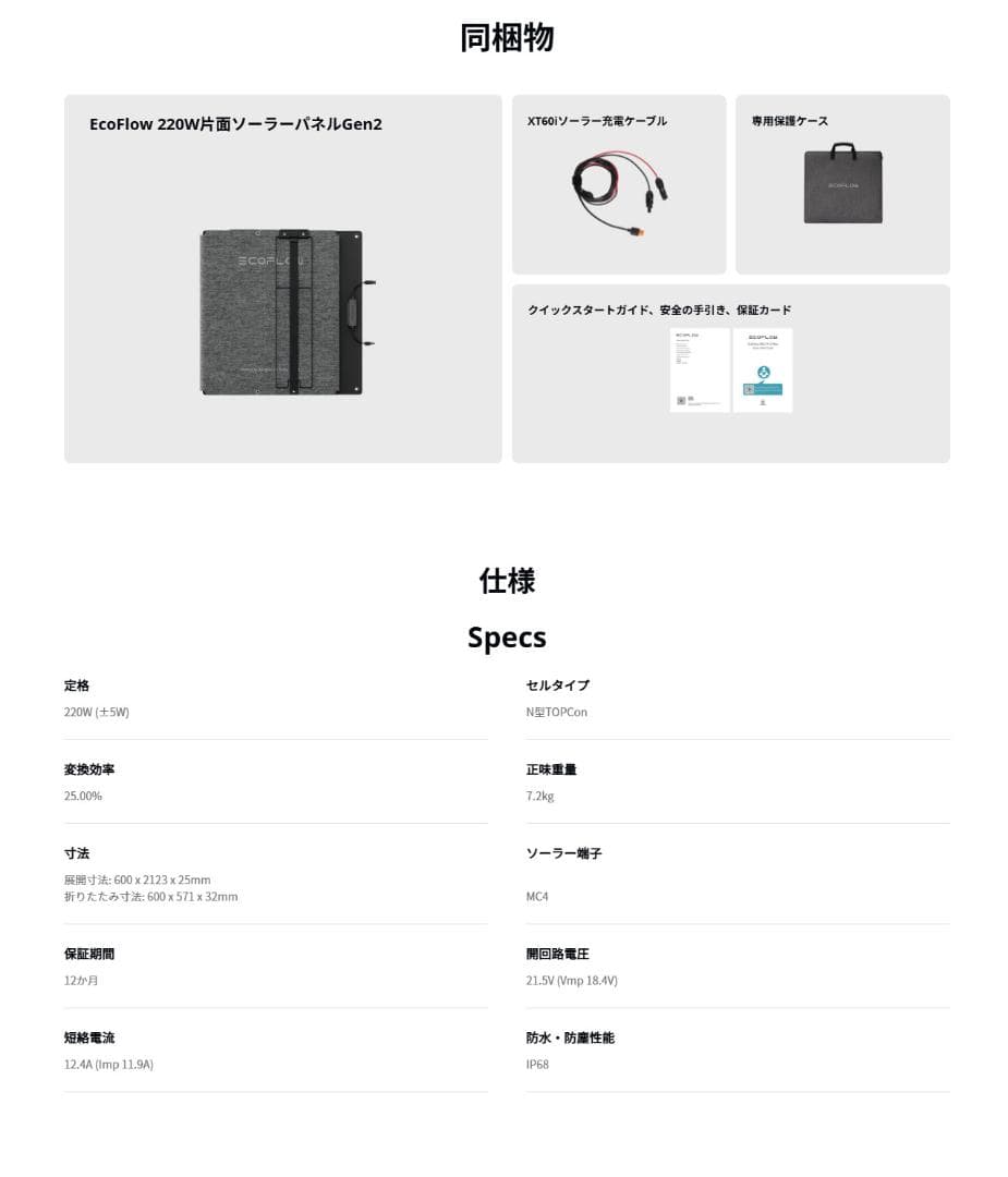 EcoFlow 220W片面ソーラーパネルGen2 太陽光発電 25%高変換効率