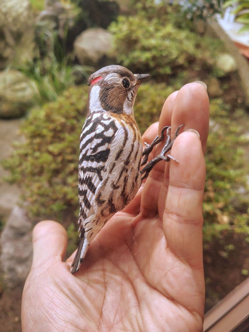 バードカービング コゲラ(キツツキ) マグネット 野鳥 木彫り