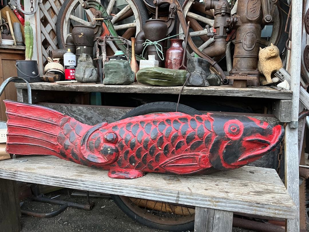 自在鉤横木、鯉の自在鉤、鯉の木彫り、木彫りの鯉、鯉の置き物