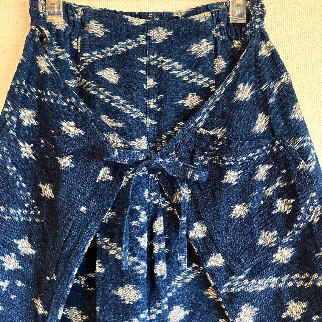 sorairo★うさとの服 藍染風・ヘンプ混 イカパンツ／巻きスカート風