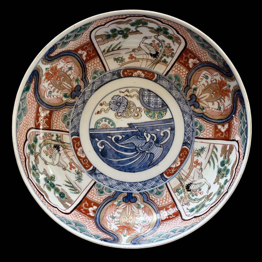 古伊万里 骨董品 大鉢 大皿 大深鉢 色絵 陶器 明治 鳳凰 花 飾り皿