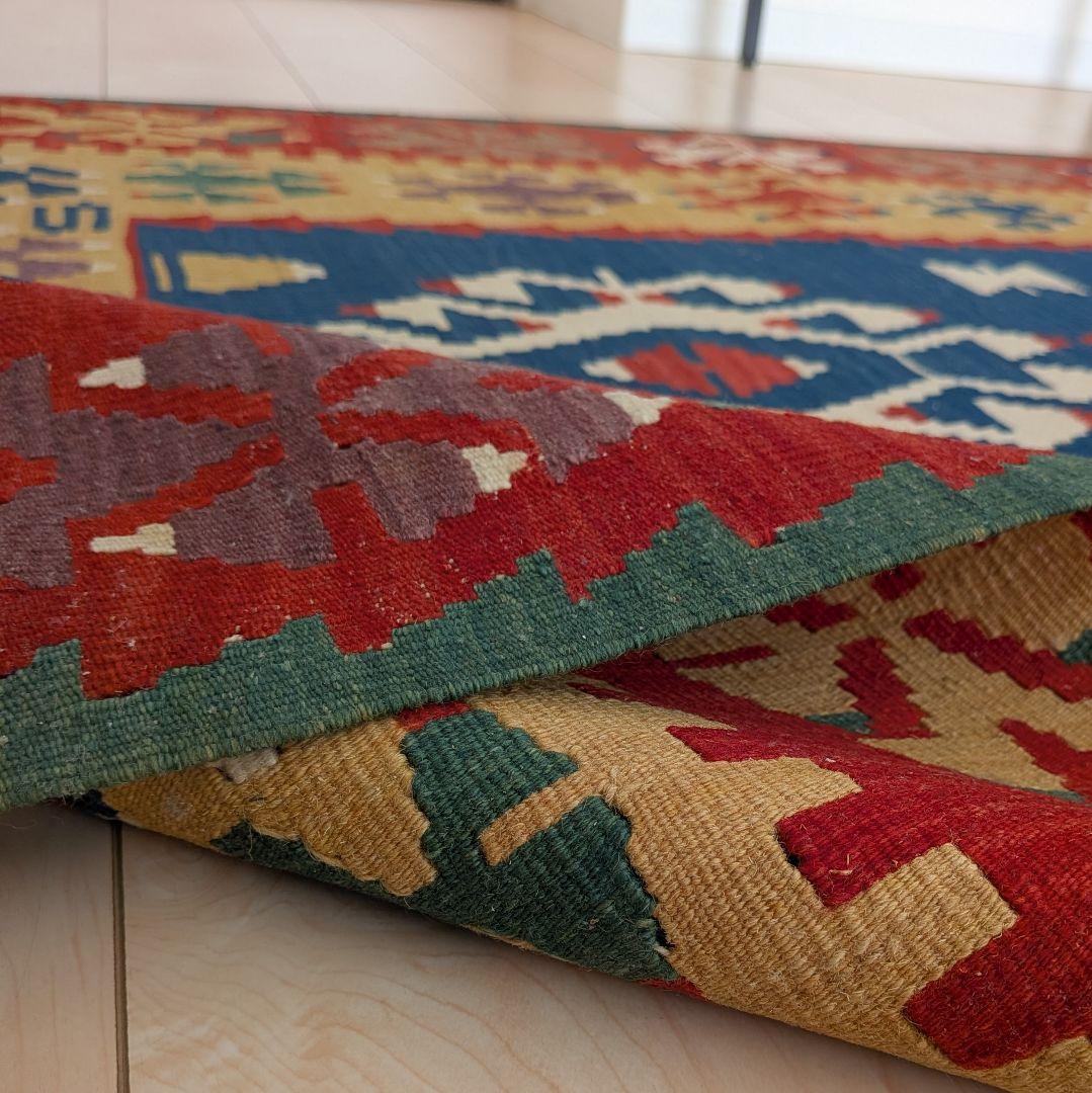 キリム手織り　幾何学模様ラグ 約177x113cm