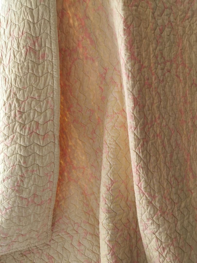 アンティーク ダーラムキルト 超大判リバーシブル シャビーシック ピンクグリーン