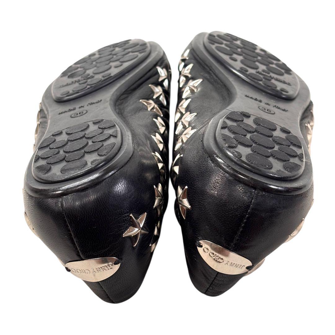 美品 ジミーチュウ 36 23 フラットパンプス スター スタッズ ブラック 黒