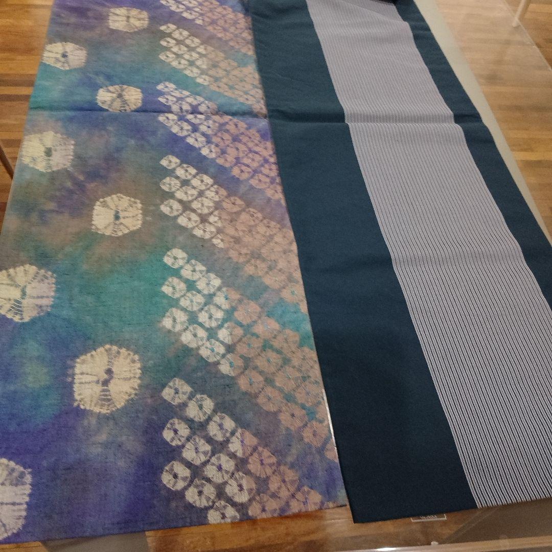 およう！！❣️未使用❣️紬袋帯 　全通柄紫と青の絞り染♡リバーシブル