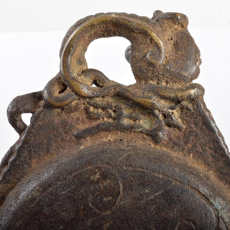 中国　古銅　神獣刻持手　鐸鈴　銅鐸　銅鐘　V　R4375