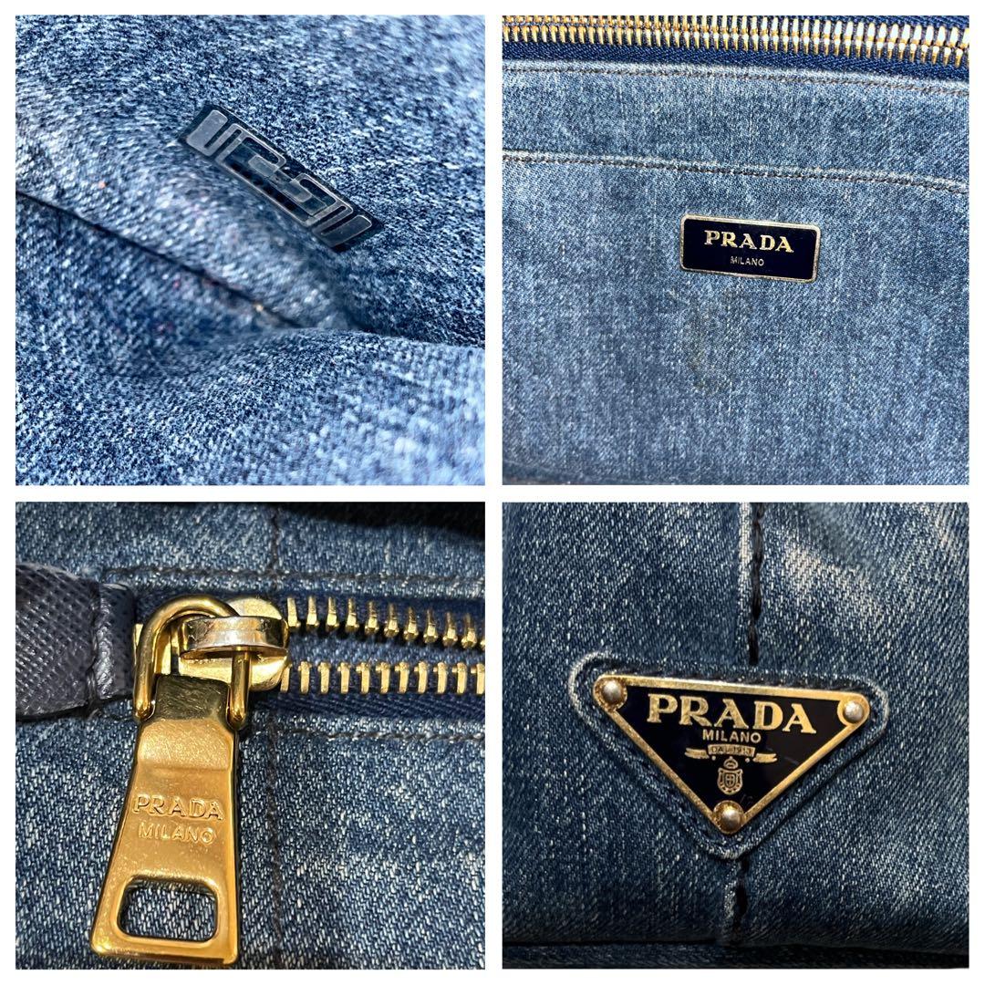 PRADA カナパ　S トートバッグ デニム　ブルー 三角ロゴ　肩掛け