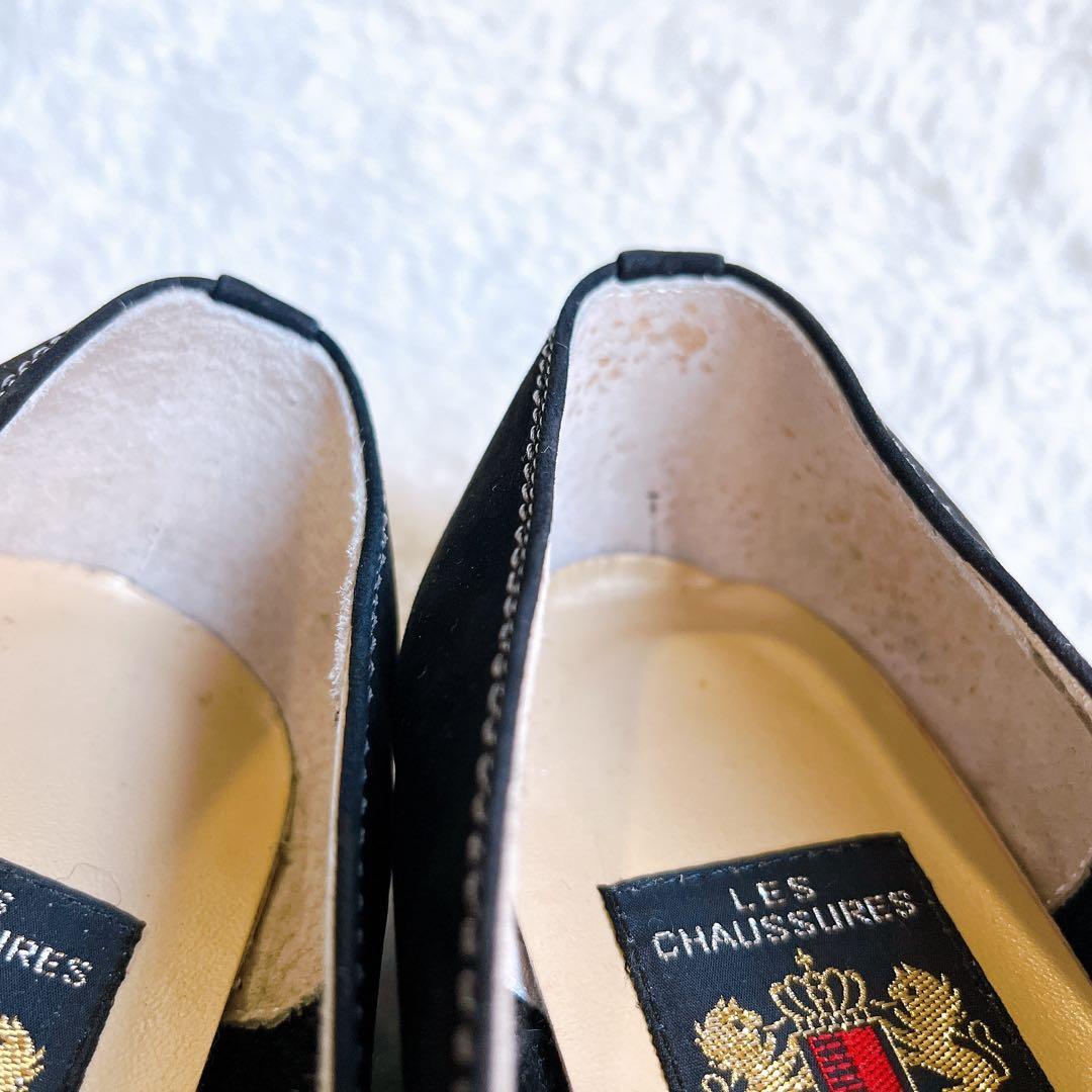 【美品】ミハマMIHAMA スエードブラック フラットシューズ　バックル