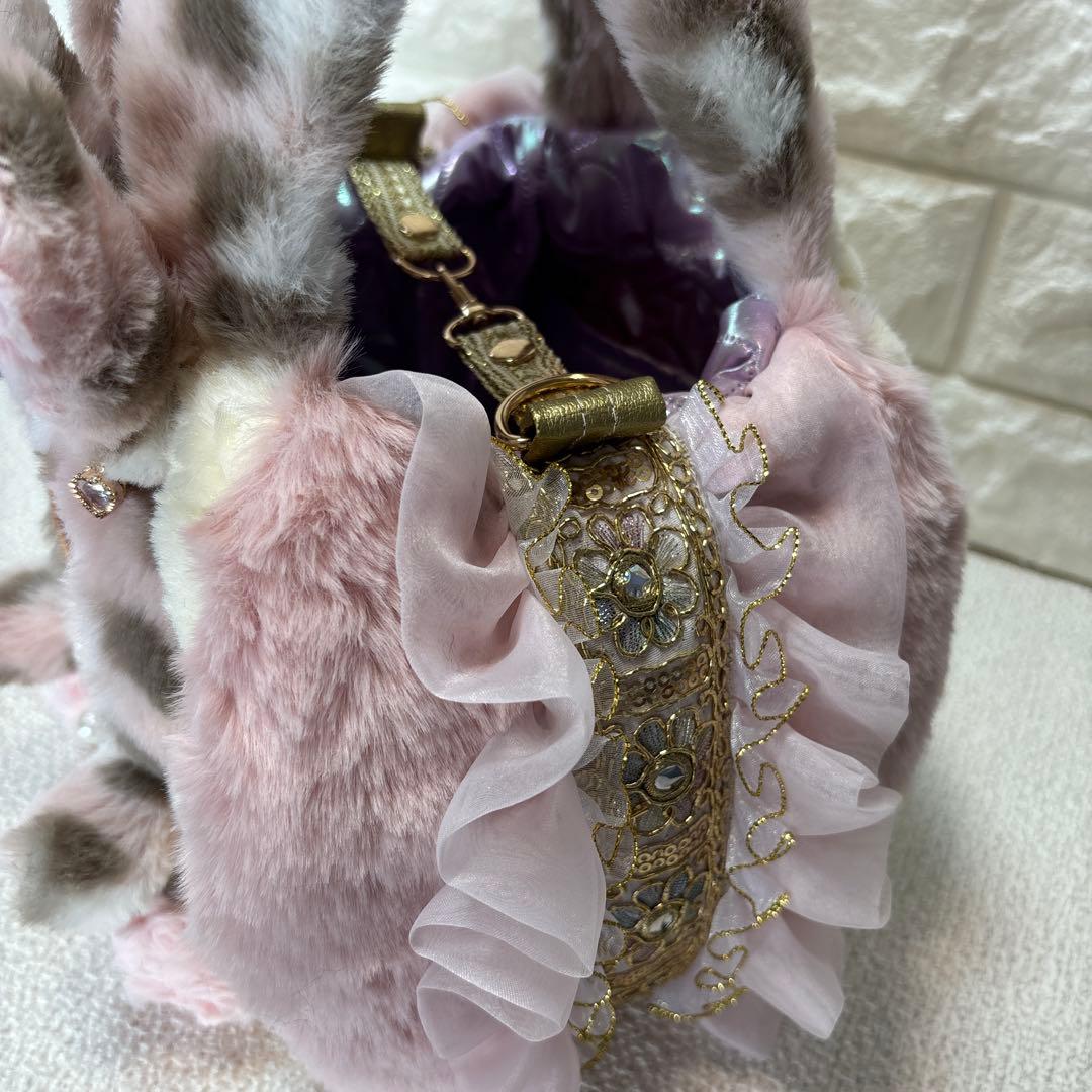 あ*こ様 コヤンイサムチョン　ハンドメイド　ファーフリルバッグ　ピンクヒョウ柄う