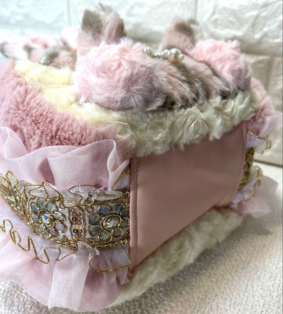 あ*こ様 コヤンイサムチョン　ハンドメイド　ファーフリルバッグ　ピンクヒョウ柄う