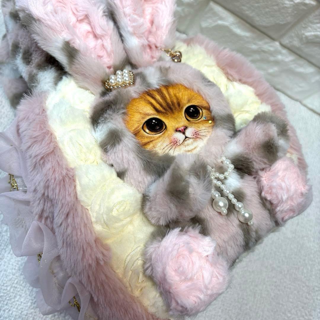 あ*こ様 コヤンイサムチョン　ハンドメイド　ファーフリルバッグ　ピンクヒョウ柄う