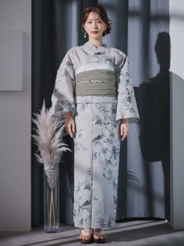 花柄グレー浴衣・帯セット
