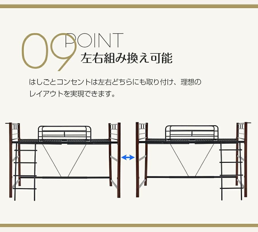 【S・高さ130cm】ロフトベッド パイプベッド 耐荷重150kg　BLACK