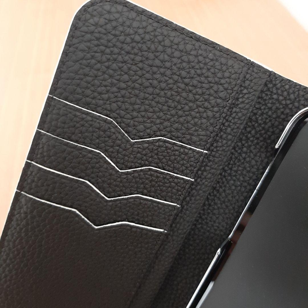 iPhone14Plusダイアリーケース　ブラック　シュリンクレザー