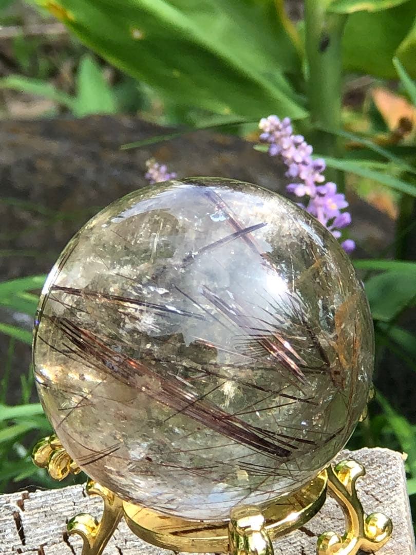 ❤️買い得　金運アップ レア　48mm透明感良く　レッド　ルチルクォーツ 丸玉