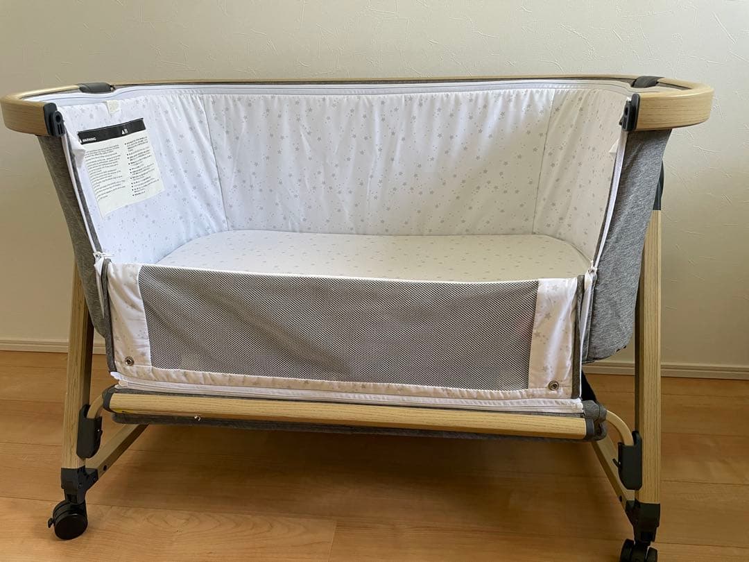 HZDMJ ベビーベッド グレー メッシュカバー付き