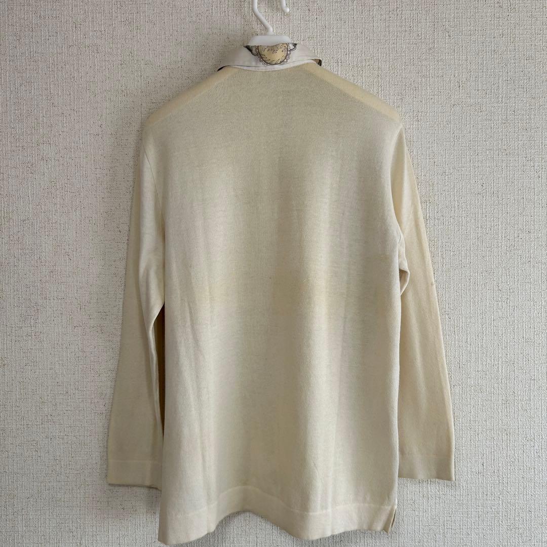 HERMES (エルメス) シルク×ニット長袖 カットソー 総柄 M アイボリー