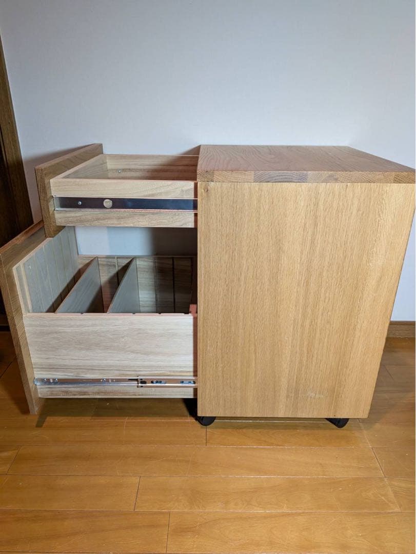 ■送料込■無印 MUJI 無垢材デスクキャビネットワイド オーク材脇机引出し収納