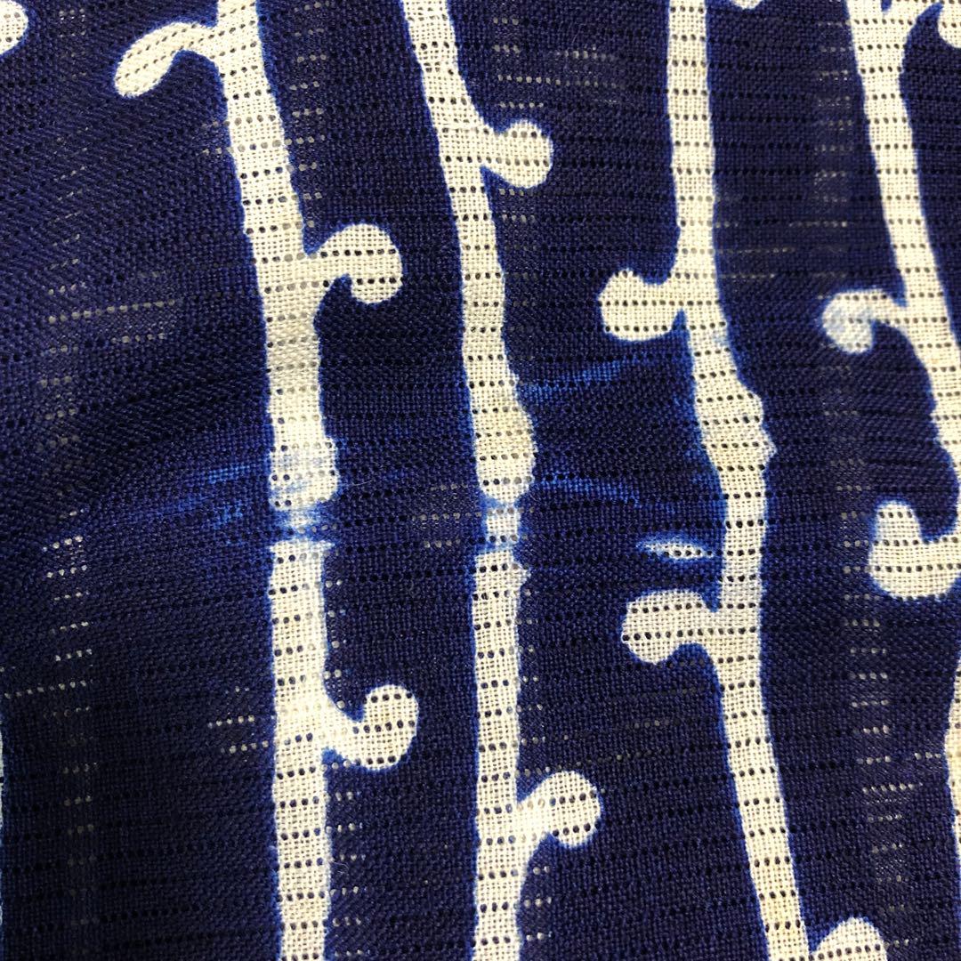 綿絽　浴衣　着物　紺色　縞模様　レトロ　ヴィンテージ　身丈約148.5 cm