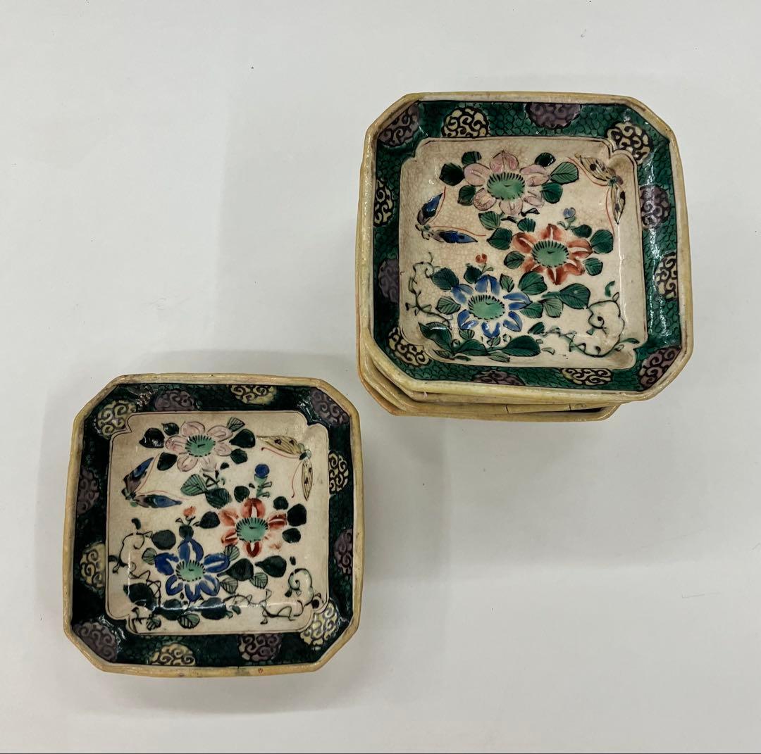 古九谷 角皿 花柄 江戸時代
