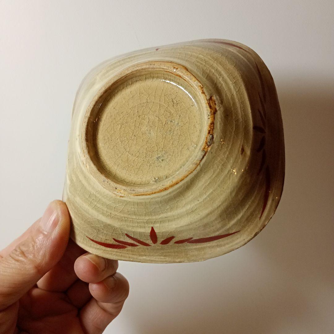 萬古焼　色絵粉彩手写花文皿九客