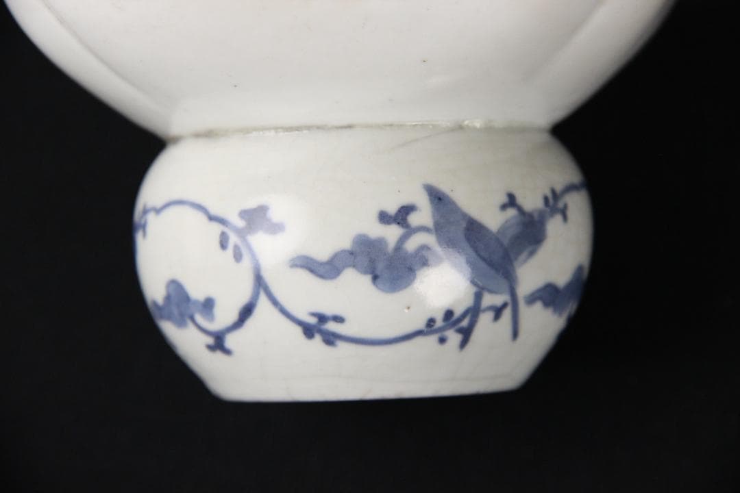 中国 明末清初 青花花卉文 渣斗 茶渣器 茶道具 文房具 古陶磁 FJ11-10