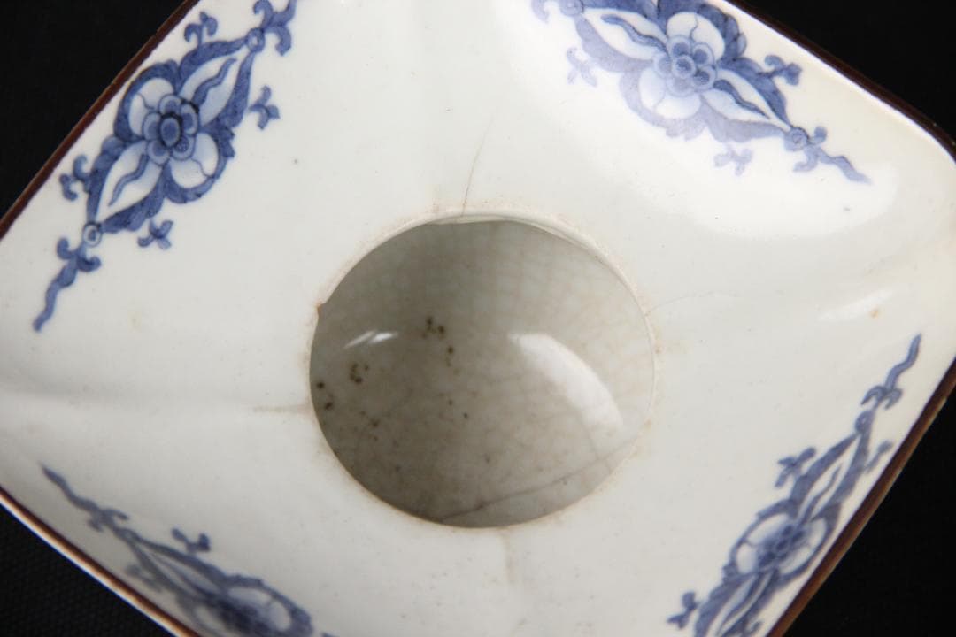 中国 明末清初 青花花卉文 渣斗 茶渣器 茶道具 文房具 古陶磁 FJ11-10