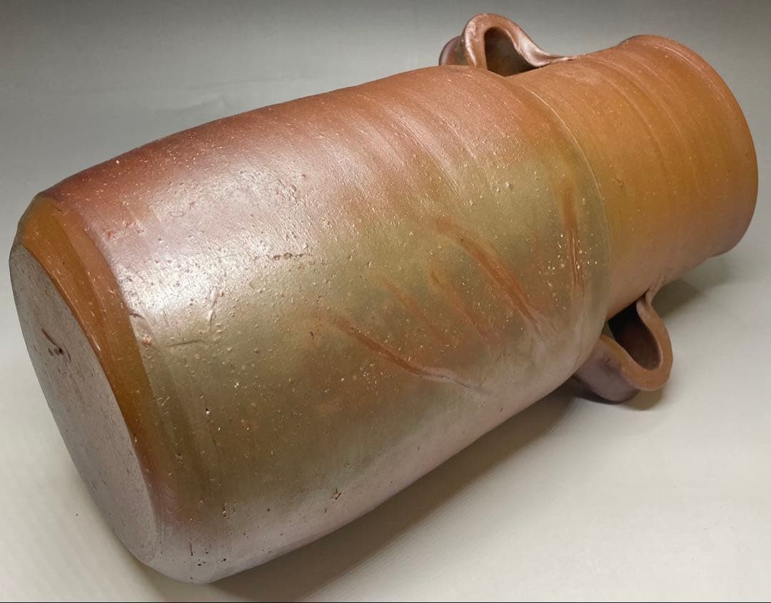 人間国宝　藤原雄　鵬雲斎書付　備前手付花器　大作30cm 　chi399