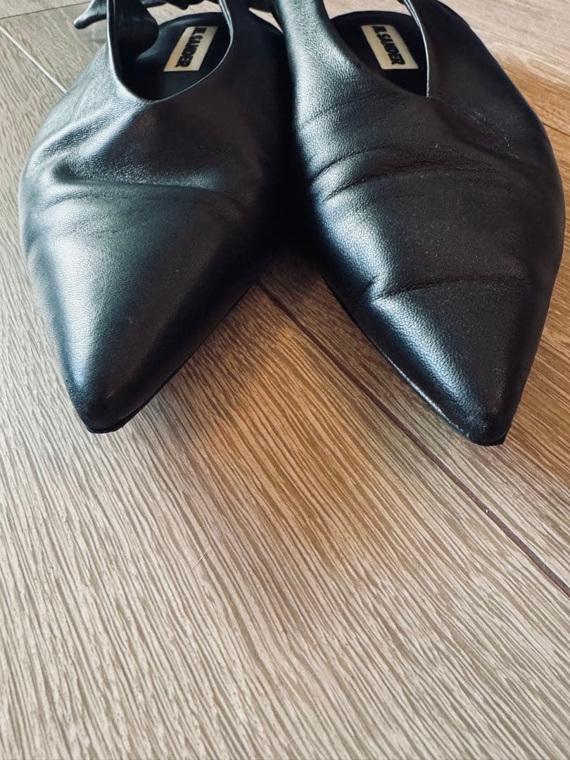 美品【JIL SANDER】ポインテッドトゥバックリボンフラットシューズ24cm