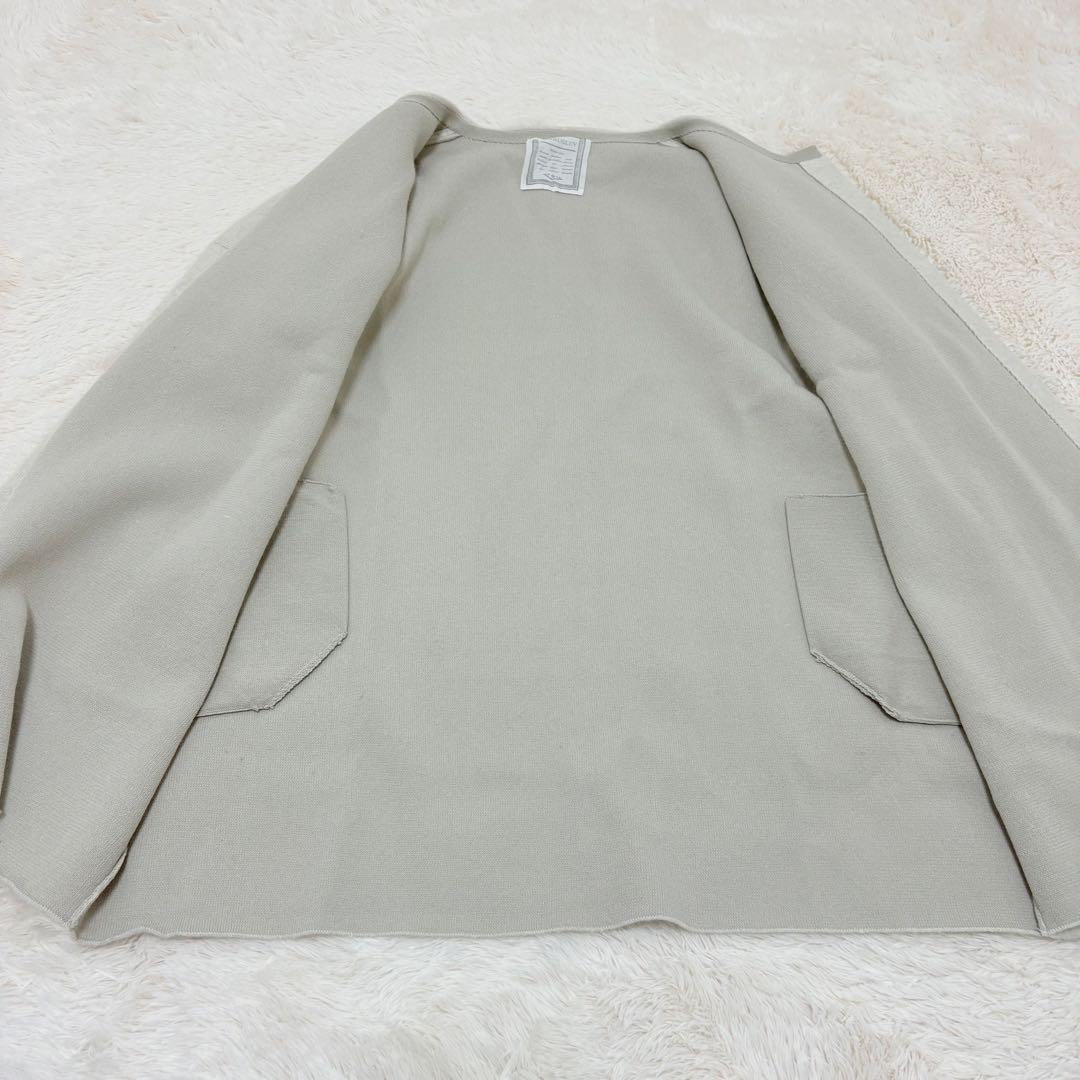 人気✨ビアズリー 洗える ニット コート カーディガン アイボリー ノーカラー