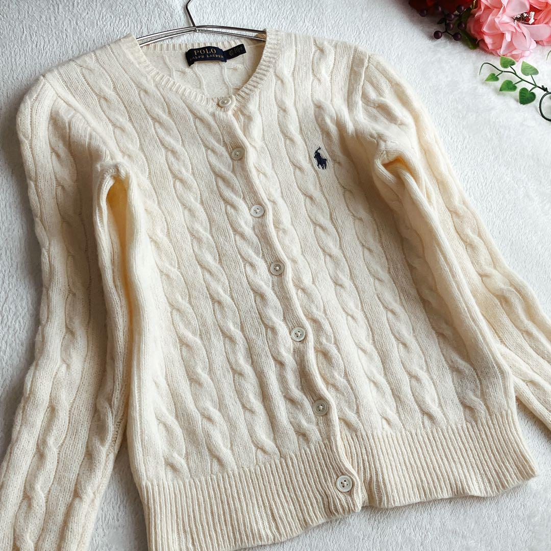ポロラルフローレン★カシミヤ ケーブルニット カーディガン ポニー刺繍/手洗い可