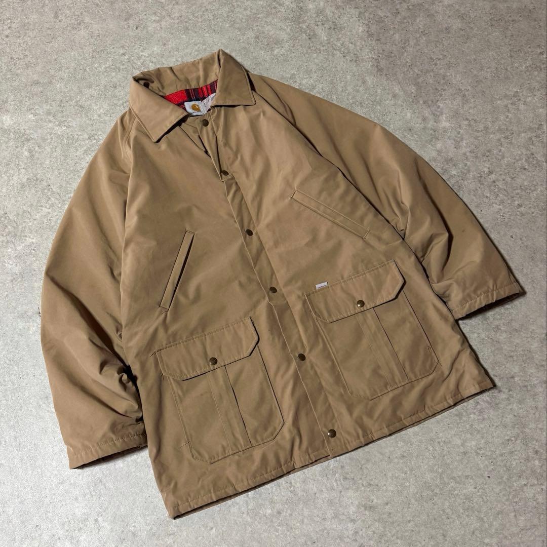 USA製 カーハート ナイロンジャケット 裏地タータンチェック XLサイズ