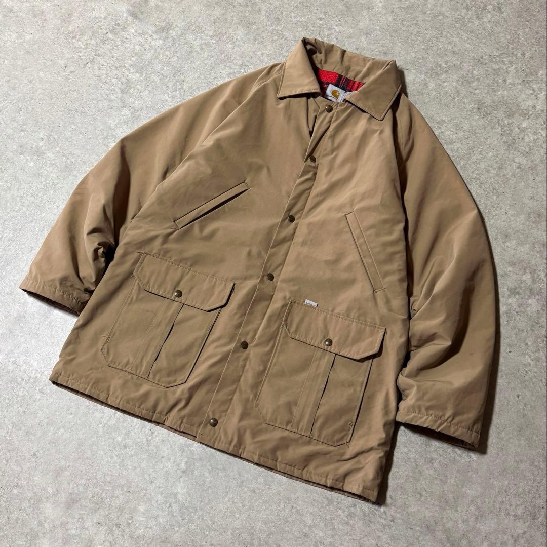 USA製 カーハート ナイロンジャケット 裏地タータンチェック XLサイズ