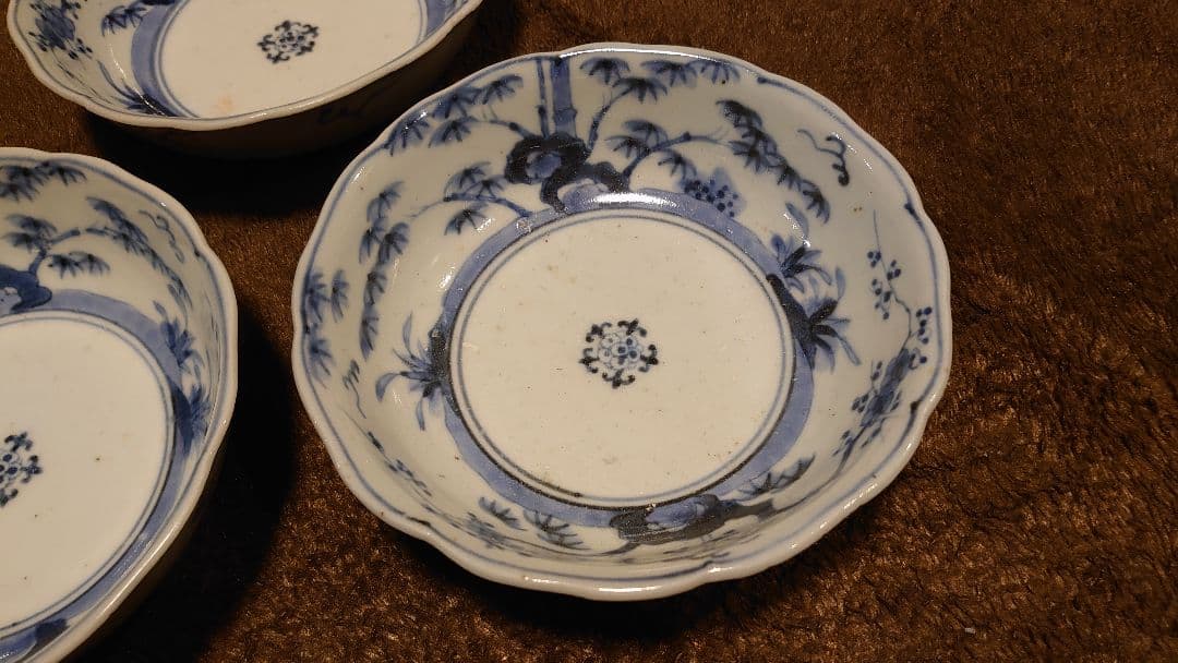 古伊万里　伊万里　染付　渦福　なます皿　輪華皿　３客