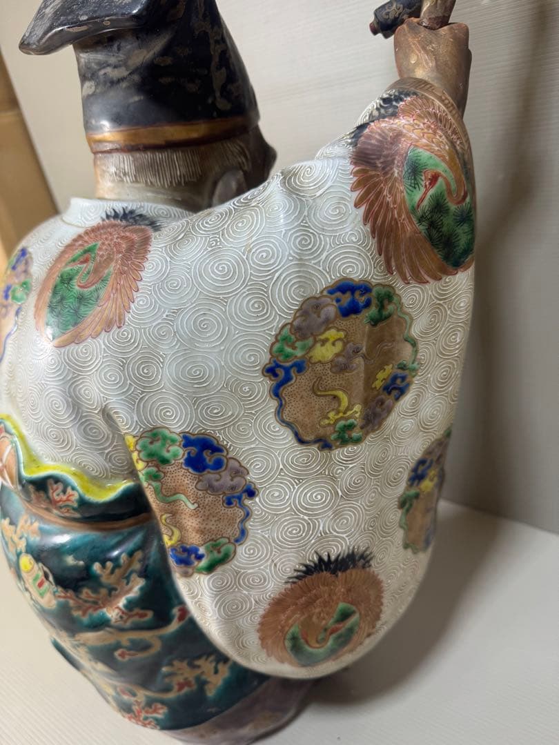 2281 九谷焼 古九谷 金彩色絵七福神 寿老人像 置物　特大　高50cm時代物