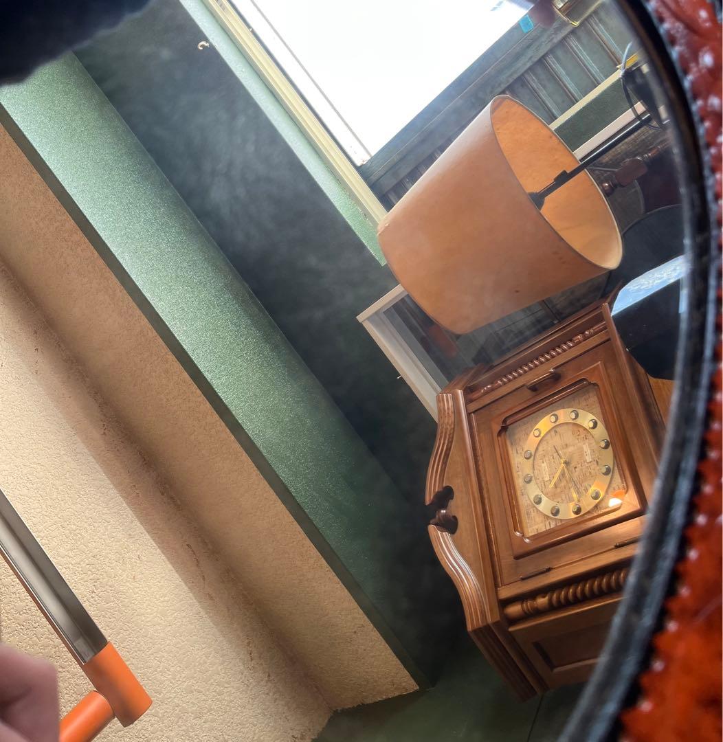 未使用 ミラー 壁掛け 鏡 レザー インテリア アンティーク 昭和レトロ 当時物