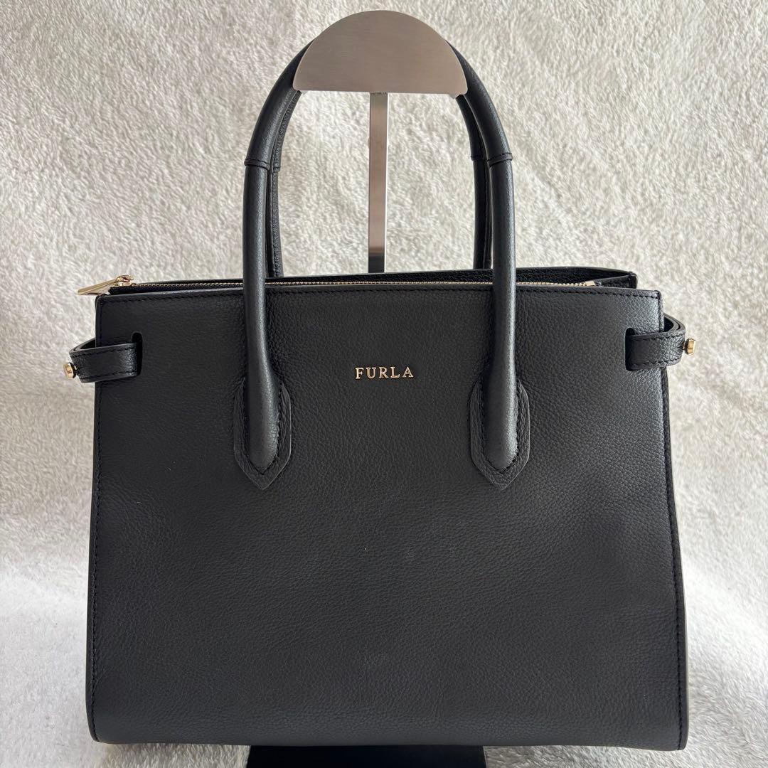 ✨️美品 FURLA フルラ PIN レザー ハンドバッグ 2WAY ブラック