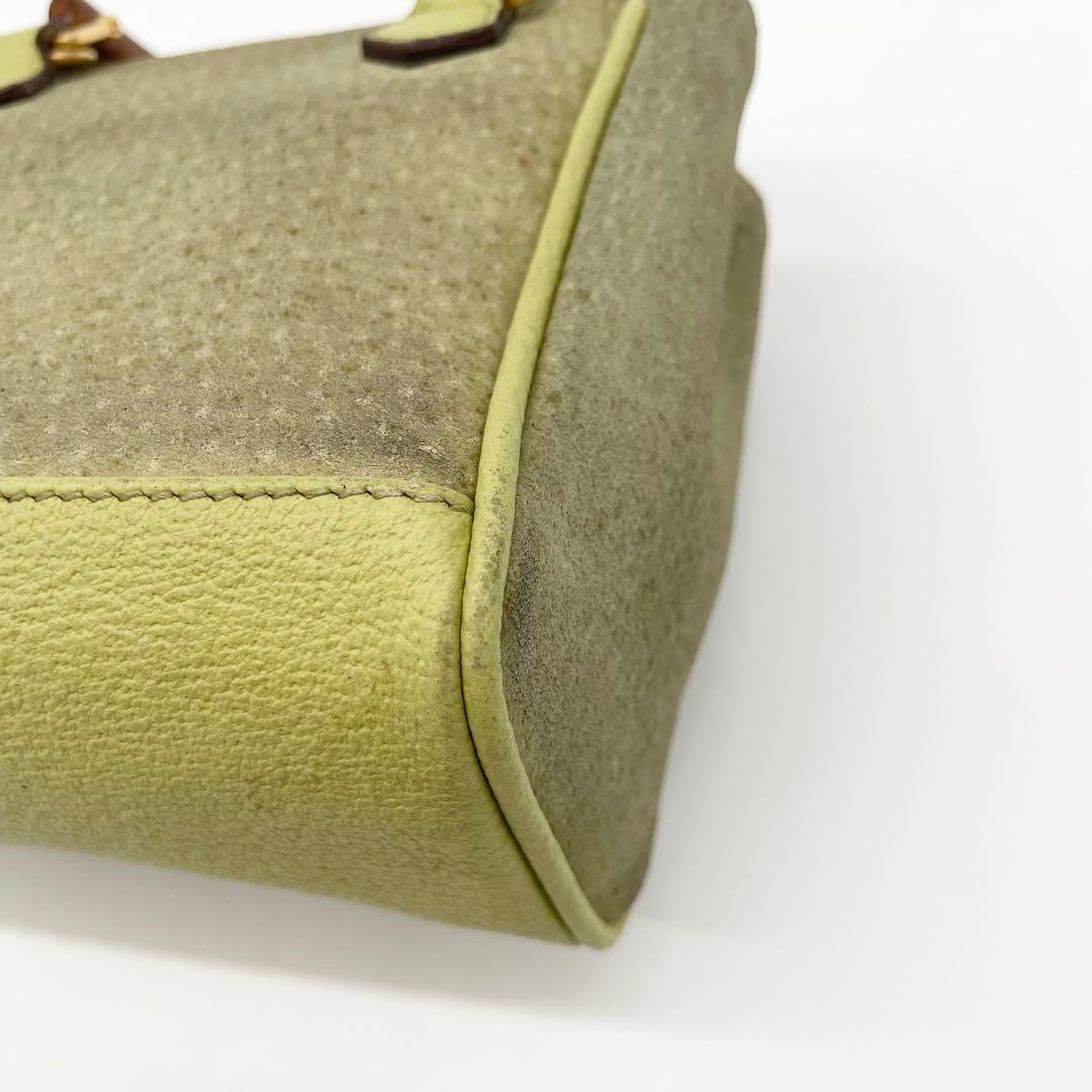 状態良　GUCCI 2way ミニ　ショルダーバッグ　バンブー　スエード　緑