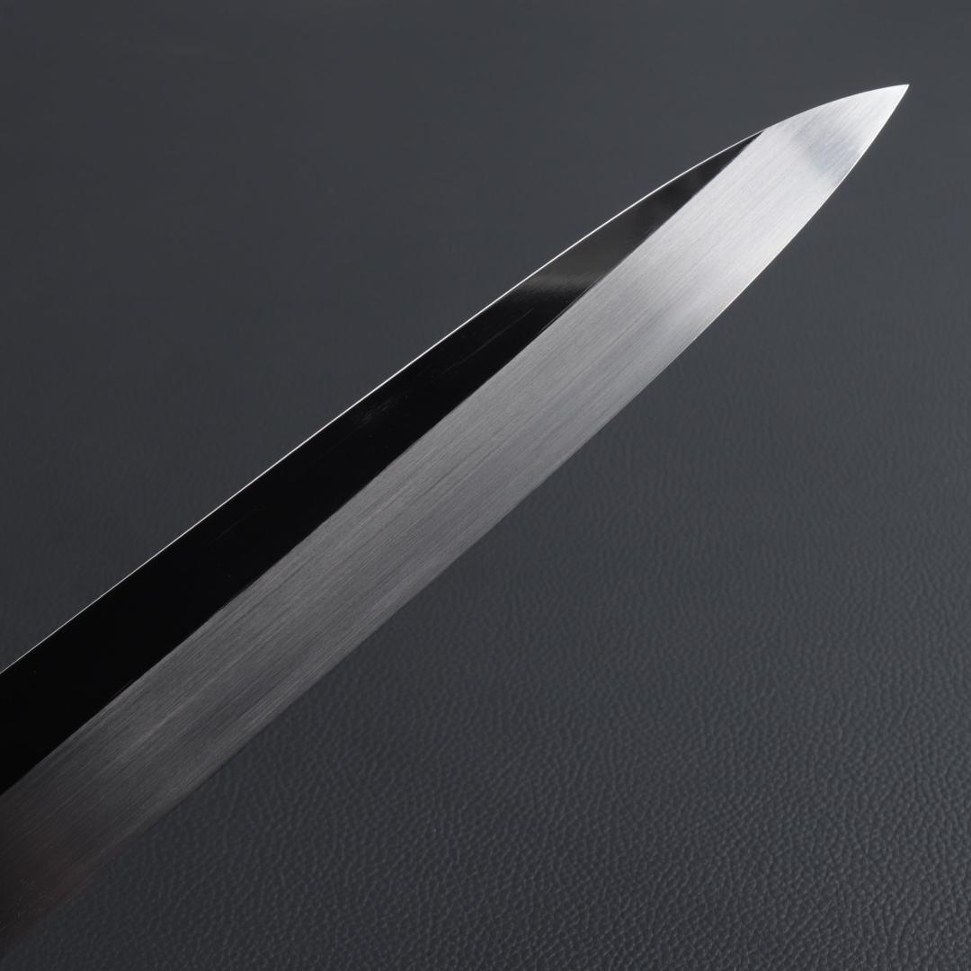 8611 世界一薄い 鏡面仕上げ 極薄柳刃包丁 尺 黒檀黒水牛角白三本巻八角柄
