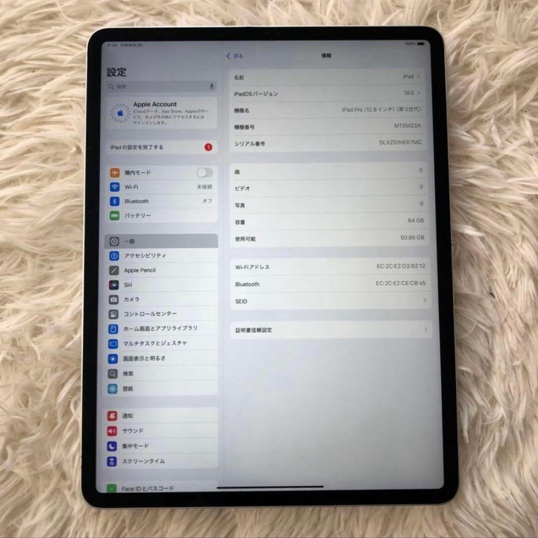 【年始割】iPad Pro 12.9 第3世代 64GB 【すぐ発送】