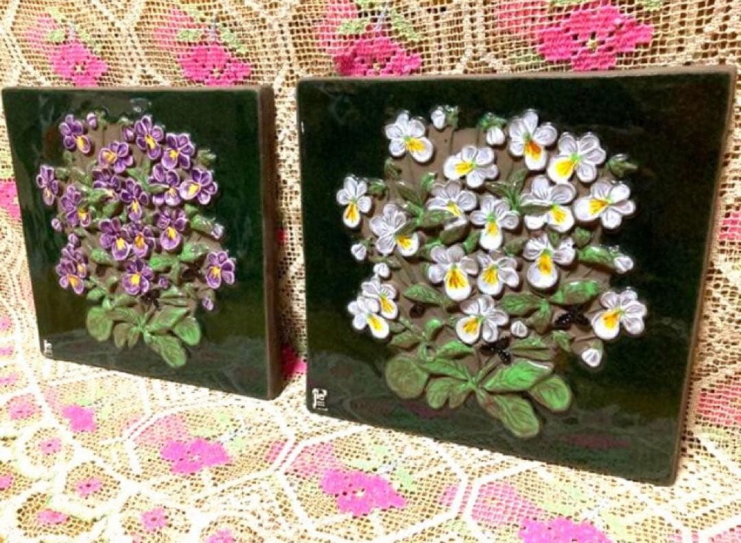 ★大判ヴィンテージ 美品★ジイガントフタ スウェーデン【ヴィオラ紫　陶板】壁飾り