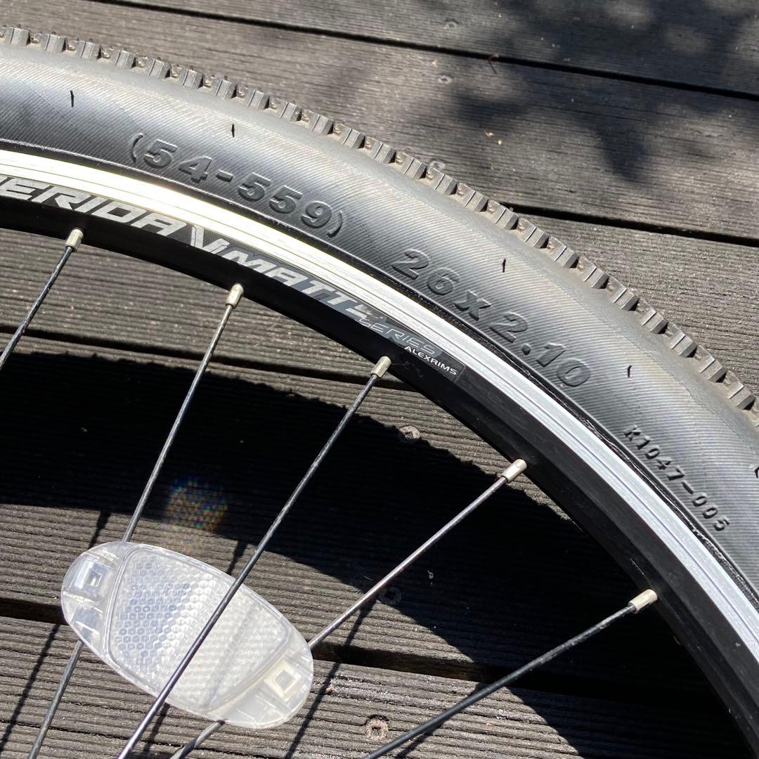 26インチMTB前後タイヤホイール（リア7速フリー、米式バルブアダプタ）セット