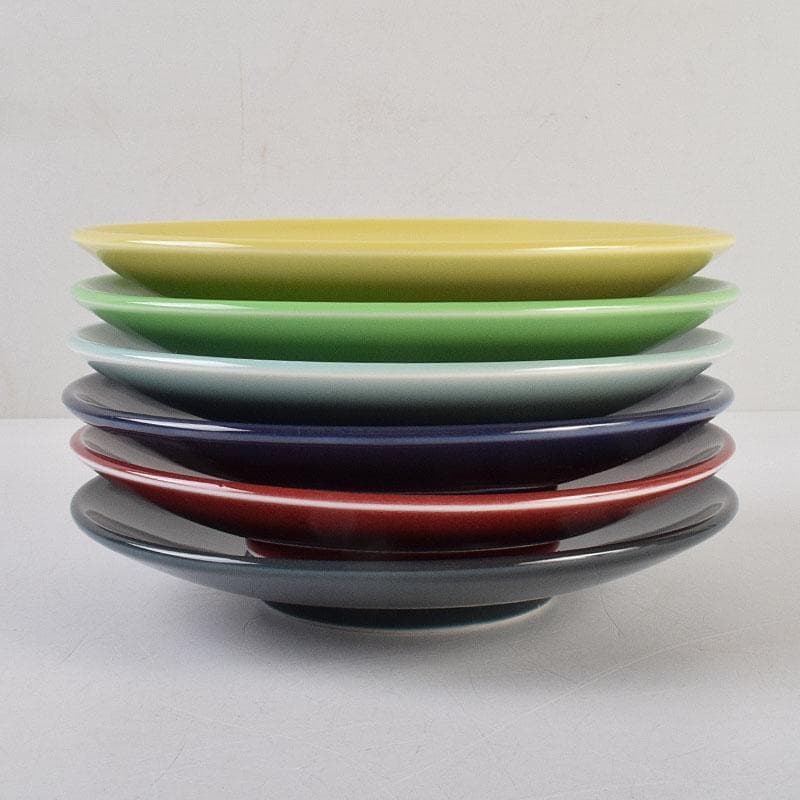 和食器　朝日焼　松林良周作　六色　銘々皿　六客　共布共箱　V　R9285