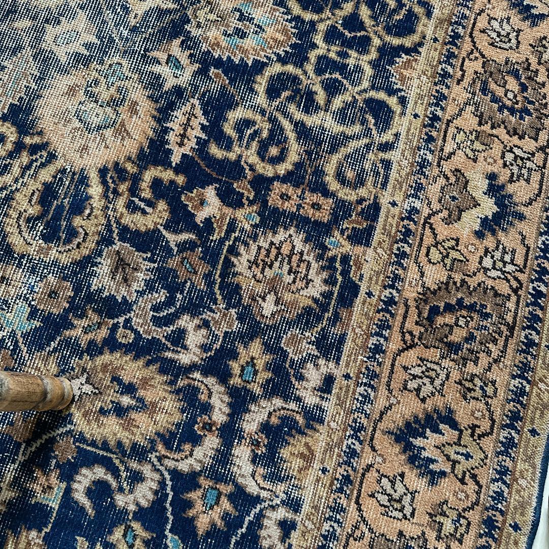 トルコ ヴィンテージラグ A30 レア ネイビー キャメル オレンジ ブルー