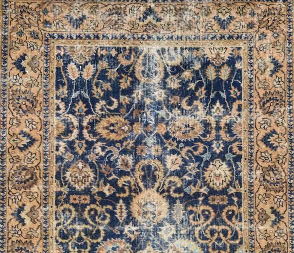 トルコ ヴィンテージラグ A30 レア ネイビー キャメル オレンジ ブルー