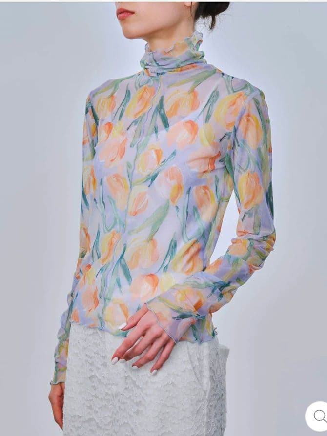 ふ*ゃ様 POPPY ORANGE TULIP SEE-THROUGH TOPS