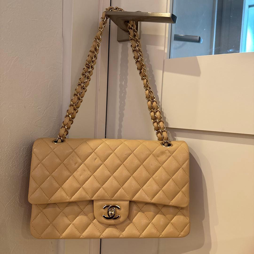 CHANEL ベージュ キルティングショルダーバッグ