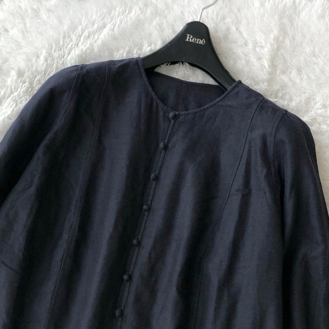 ヨーガンレール トップス チャイナ ノーカラー 2way ネイビー シルク M