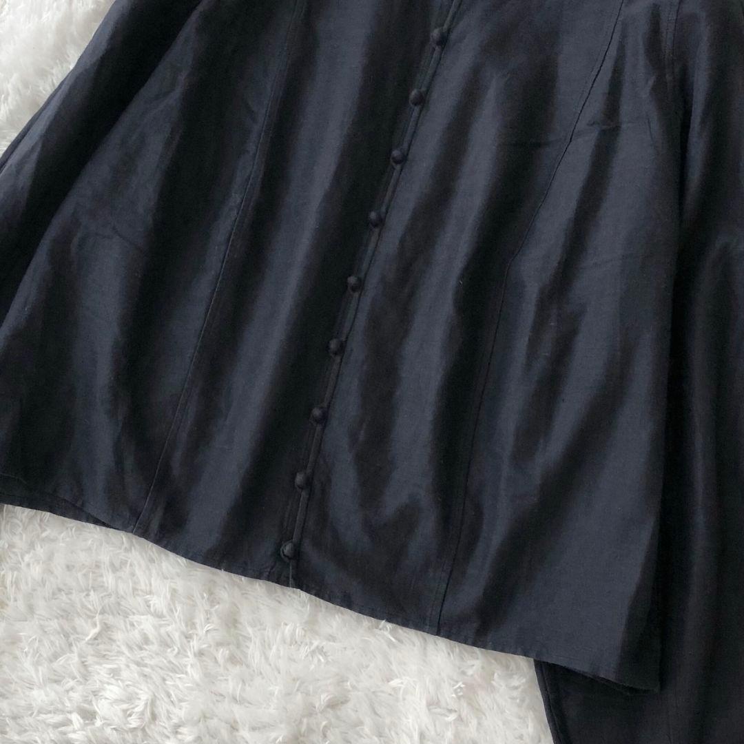 ヨーガンレール トップス チャイナ ノーカラー 2way ネイビー シルク M